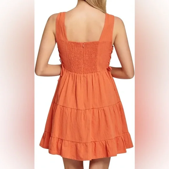 Lost + Wander • NWT Orange Miss Marmalade Tiered Mini Dress Sz XS Smocked - Picture 4 of 16